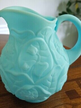 Fenton Blue Satin Milk Glass Pitcher